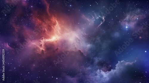 Colorful space illustration with galaxies clouds and stars on dark background