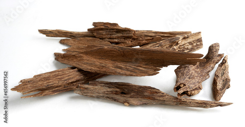 Sticks of agar wood or agarwood isolated on white background. (Oud)