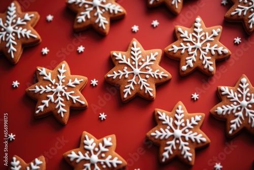 Snowflake-themed holiday treats on a red backdrop