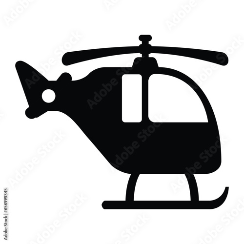 Helicopter vector icon. Isolated helicopter, which can hover in the air. Emergency transporting patients to a hospital, police or fire-fighting activity transport flat sign design.