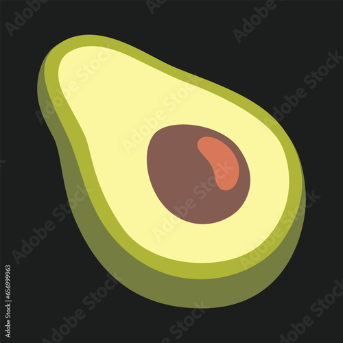 Avocado vector flat icon. Isolated  pear-shaped avocado, sliced in half. toast, guacamole, millennial jokes sign design.