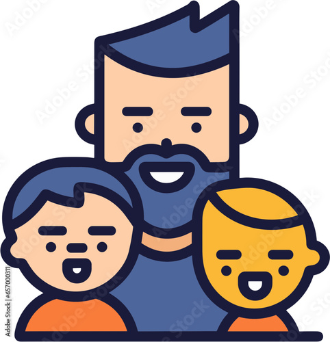 Happy smiling Dad, son, daughter, family, single parent family