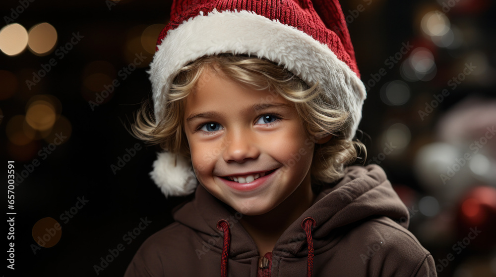 Cozy Christmas Celebration: Child with Santa Hat. Generative AI Cozy Christmas Celebration: Child with Santa Hat. Generative AI