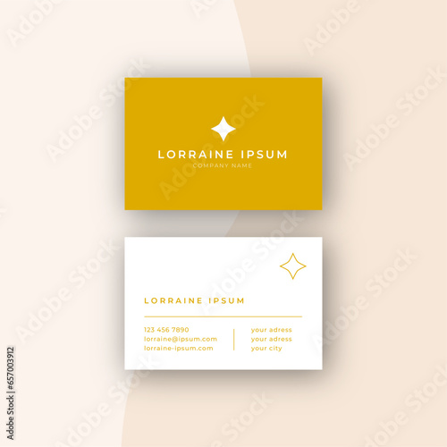 Carte de visite moderne et minimaliste. Carte de visite  vectorielle, professionnelle, élégante, arrière-plan blanc et jaune. Logo étoile, sobre, graphique, luxe, richesse, premium, beau, entreprise