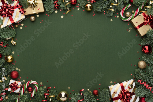 Christmas Frame on Green Background