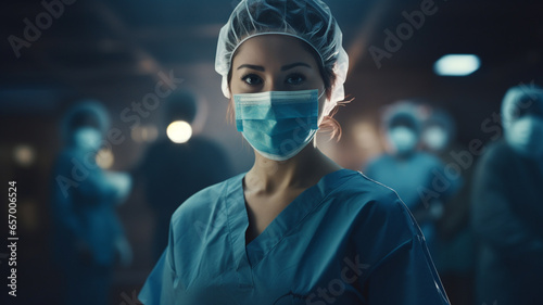 Protraite of female doctor with mask in ICU, Photo generative AI