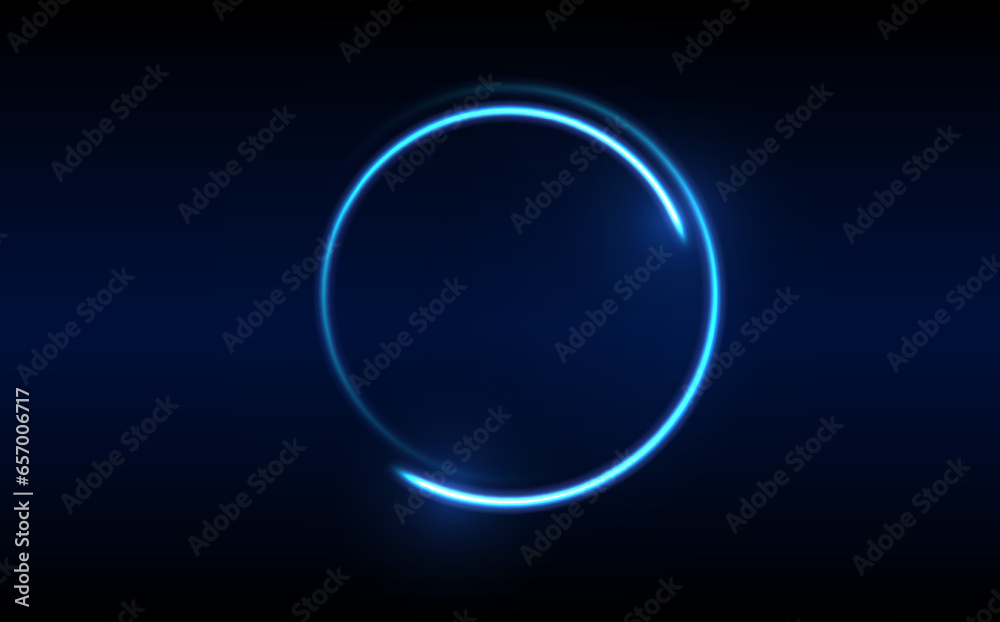 Fototapeta premium Neon circle frame on blue background. Glowing neon circle frame. Set of neon glowing circles. Glowing rings on dark background. Vector illustration