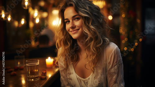 young girl in a cafe.