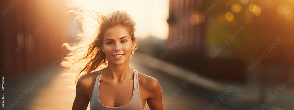 Beautiful athletic girl jogging outdoors