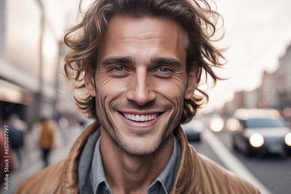 Obraz premium portrait of a smiling man walking on street