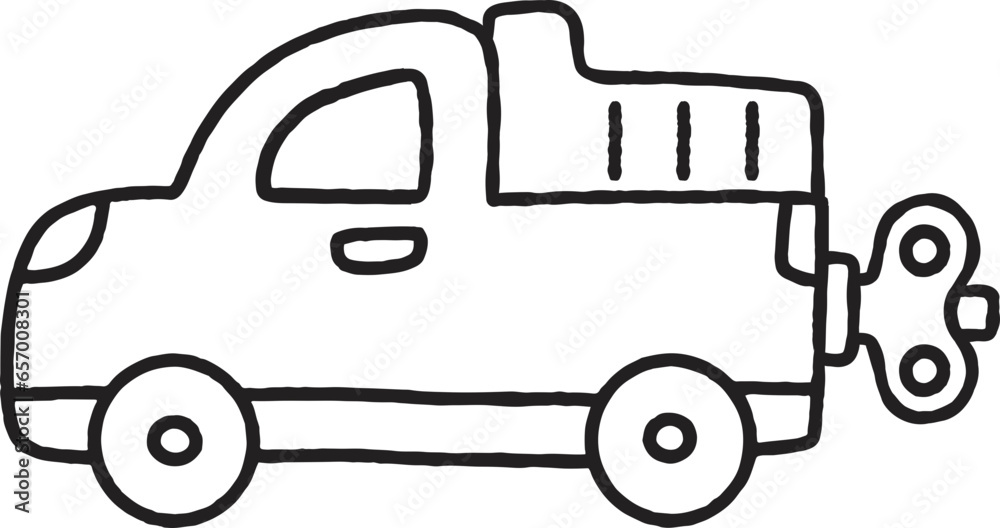 Outline Toy Car Cartoon Illustration Wind Up Dump Truck