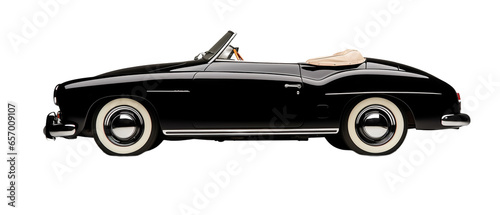 Old vintage convertible car on a light transparent background. Side view. PNG file. Generative AI