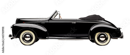 Old vintage convertible car on a light transparent background. Side view. PNG file. Generative AI