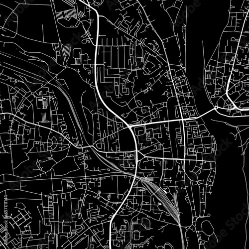 1:1 square aspect ratio vector road map of the city of  Frankfurt am Oder in Germany with white roads on a black background.