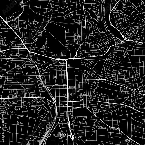 1:1 square aspect ratio vector road map of the city of  Ludwigsburg in Germany with white roads on a black background.
