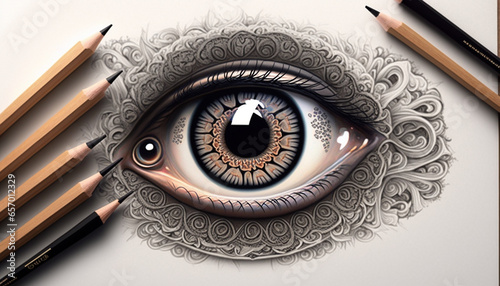 Digital drawing realistic eye mandala art AI Generated