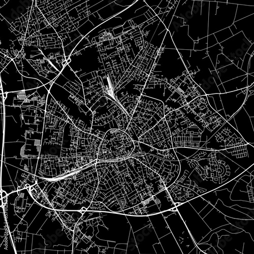 1:1 square aspect ratio vector road map of the city of  Paderborn in Germany with white roads on a black background.