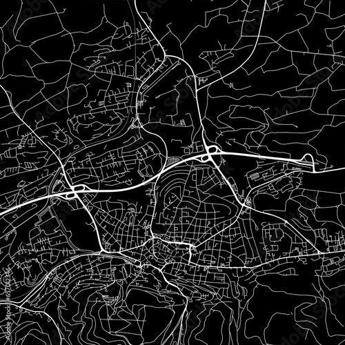 Fototapeta Naklejka Na Ścianę i Meble -  1:1 square aspect ratio vector road map of the city of  Iserlohn in Germany with white roads on a black background.