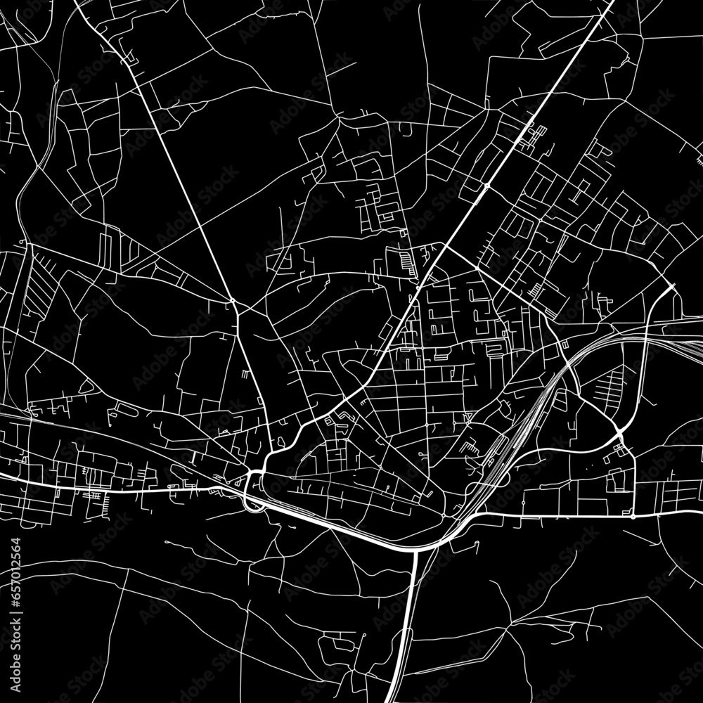 1:1 square aspect ratio vector road map of the city of  Wittenberg in Germany with white roads on a black background.