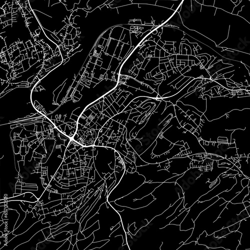 1 1 square aspect ratio vector road map of the city of  Hattingen in Germany with white roads on a black background.
