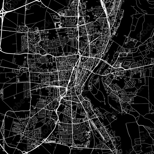 1:1 square aspect ratio vector road map of the city of Magdeburg in Germany with white roads on a black background.