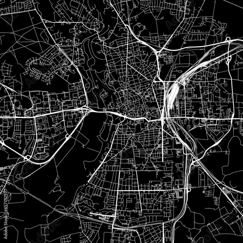 1:1 square aspect ratio vector road map of the city of Halle in Germany with white roads on a black background.