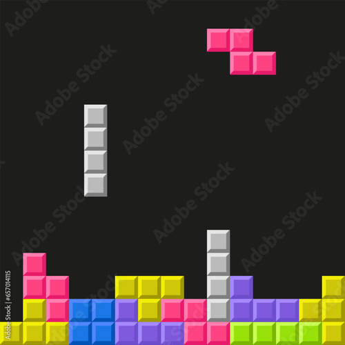 Tetris game, puzzle game old school style, pixel bricks game.