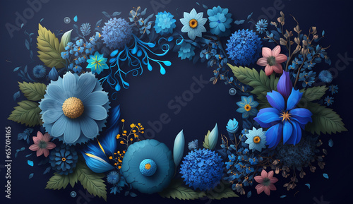 Floral abstract elegant blue flower border background AI Generated © Indronath