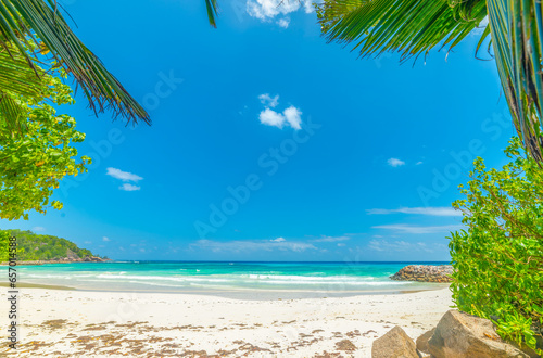 Anse Kerlan beach on a sunny day photo