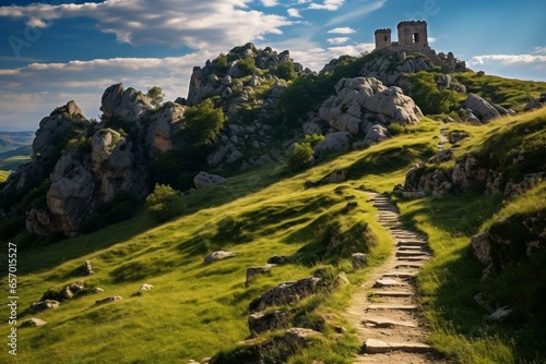 Trail to historic Treskavec Monastery, Prilep, North Macedonia. Generative AI