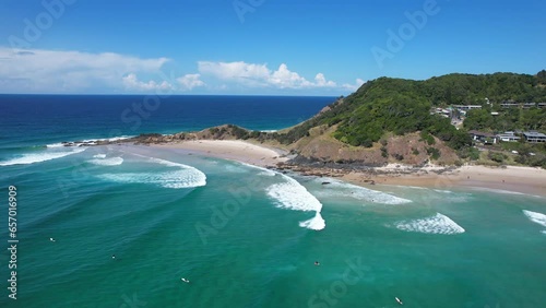 Clarkes Beach With Turquoise Ocean In New South Wales, Australia - aerial shot photo