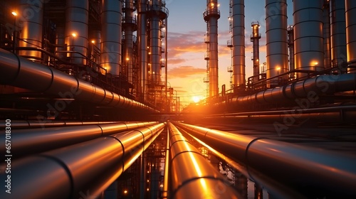 Industry pipeline transport petrochemical, gas and oil processing, furnace factory line, rack of heat chemical manufacturing, equipment steel pipes plant with Generative AI