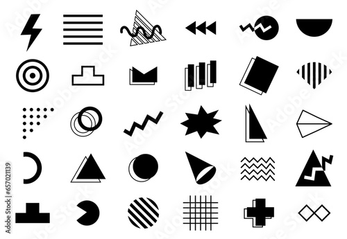Trendy Vector Geometric Shapes Set. Retro 1990s