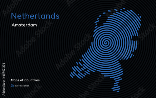 Creative map of Netherlands, Political map.  Amsterdam. Capital. World Countries vector maps series. Spiral, fingerprint series	
