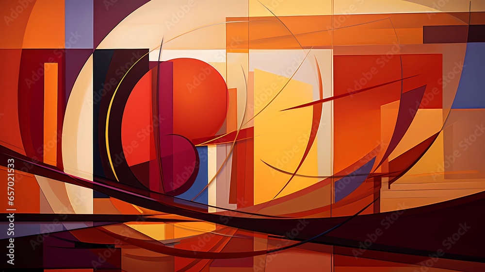 Futuristic shapes in autumn colors, dynamic lines, abstract background