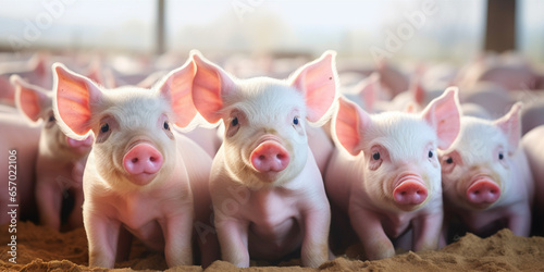 Ecological pigs and piglets at the domestic farm photo