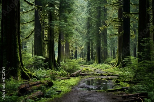 Beautiful forest in Port Renfrew, Vancouver Island, BC, Canada. Generative AI