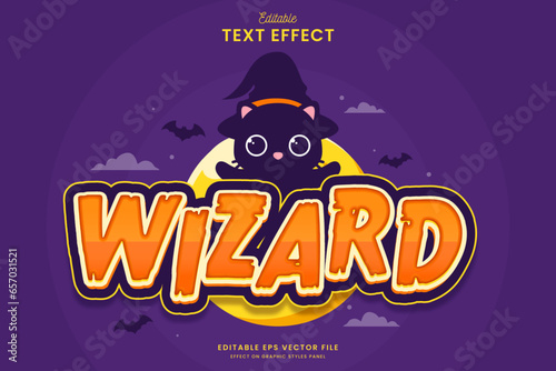 decorative wizard cat halloween editable text effect vector design