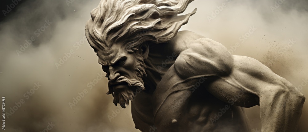 Imaginary hulking giant sandstone Greek god titan stirring up a sand storm of rage and anger, desert realm protector and elemental guardian, unreal sculpted muscles and wields incredible strong power 