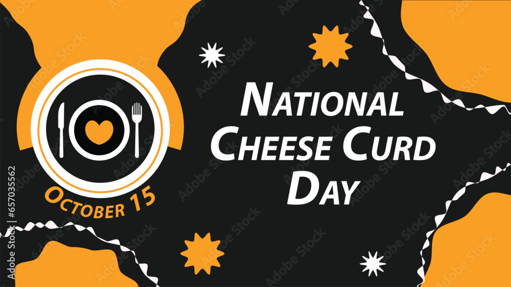 Obraz premium National Cheese Curd Day vector banner design with geometric shapes and vibrant colors on a horizontal background. Happy National Cheese Curd Day modern minimal poster.