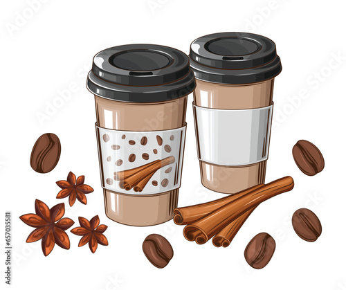 Cup of coffee to go, Take away coffee cup illustration isolated on white or coffee shops, cafe menu, banners.