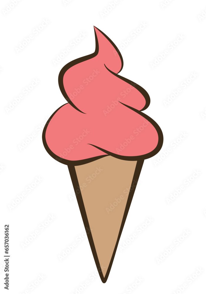 ice cream - strawberry soft serve ice cream in a cone, color vector illustration isolated on white ice cream - strawberry soft serve ice cream in a cone, color vector illustration isolated on white