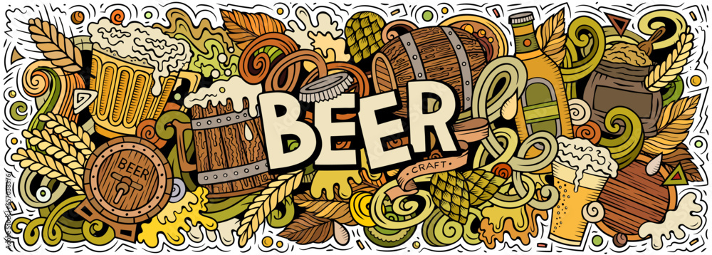 Fototapeta premium Beer doodle cartoon funny banner