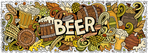 Beer doodle cartoon funny banner