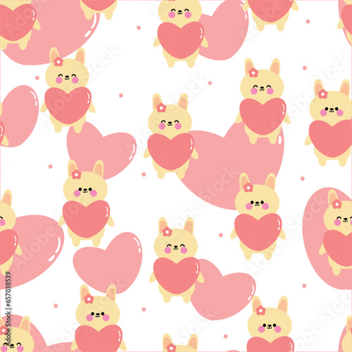 Fototapeta Naklejka Na Ścianę i Meble -  Seamless cute rabbit pattern for fabric prints, textiles, gift wrapping paper. colorful vector for children, flat style
