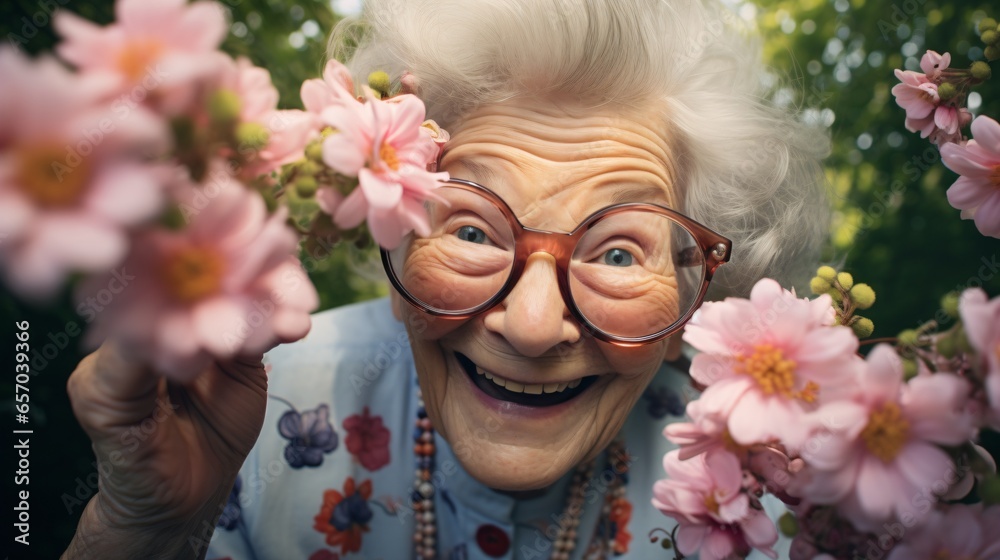 Fototapeta premium Happy Grandmother with Flower