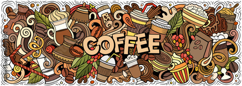 Coffee doodle cartoon funny banner