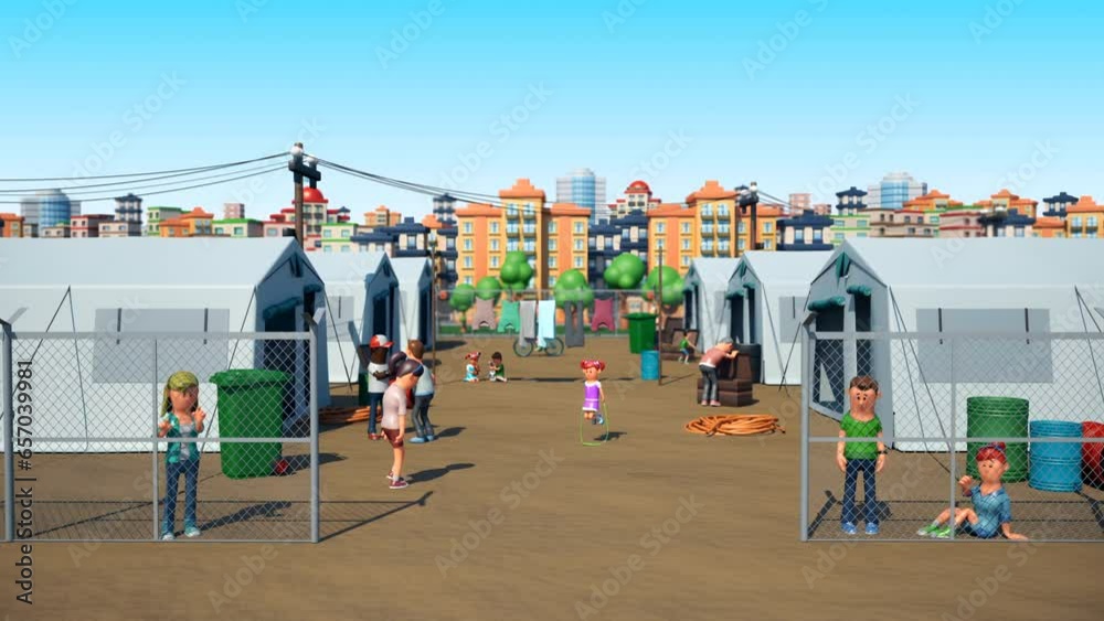 Homless People Animation 3D Animation of Homeless People in Immigrant Camp. Male Female and ...