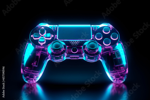 Neon glowing gamepad or joystick
