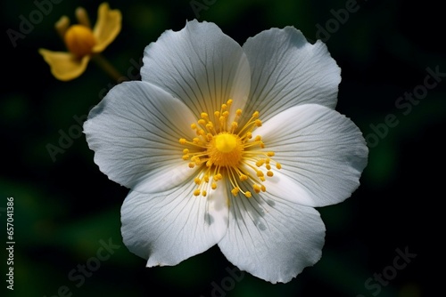 An image showcasing a white flower featuring a yellow center. Generative AI © Lando